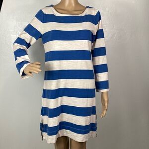 J. Crew Blue and White Striped Long Sleeve Dress